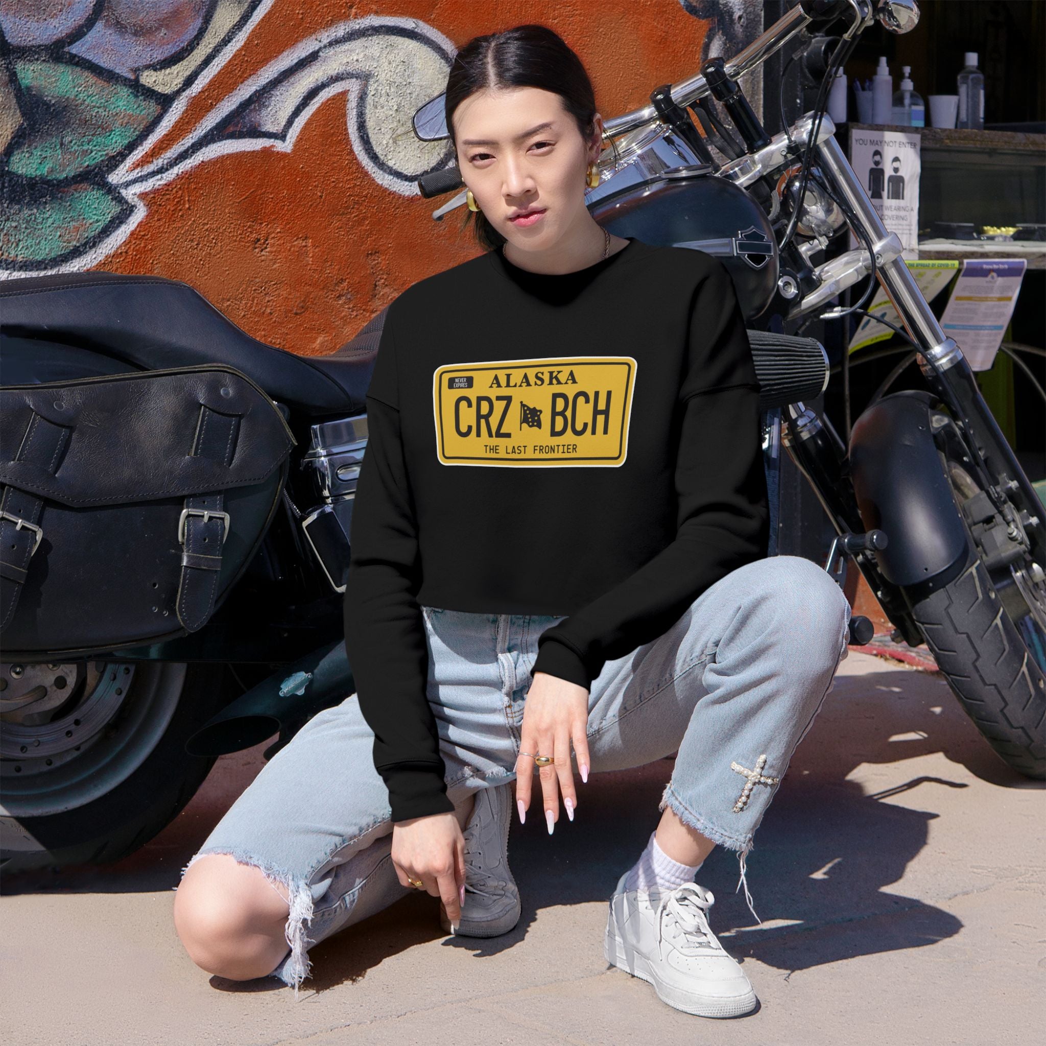 Crazy Bitch Plate (Gold) Women's Cropped Sweatshirt