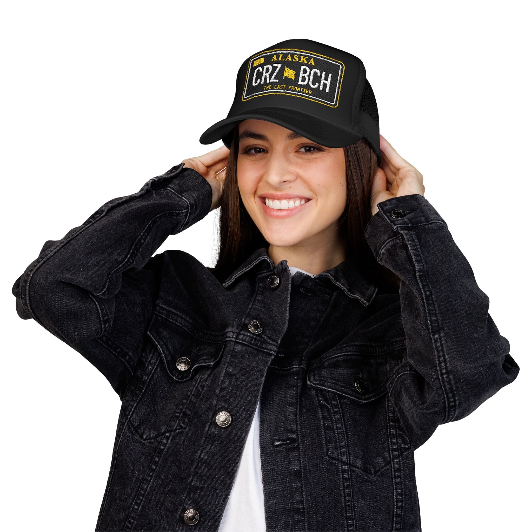 Crazy Bitch - Black Plate - Foam Trucker Hat w/ Embroidered Patch - BitchGear™