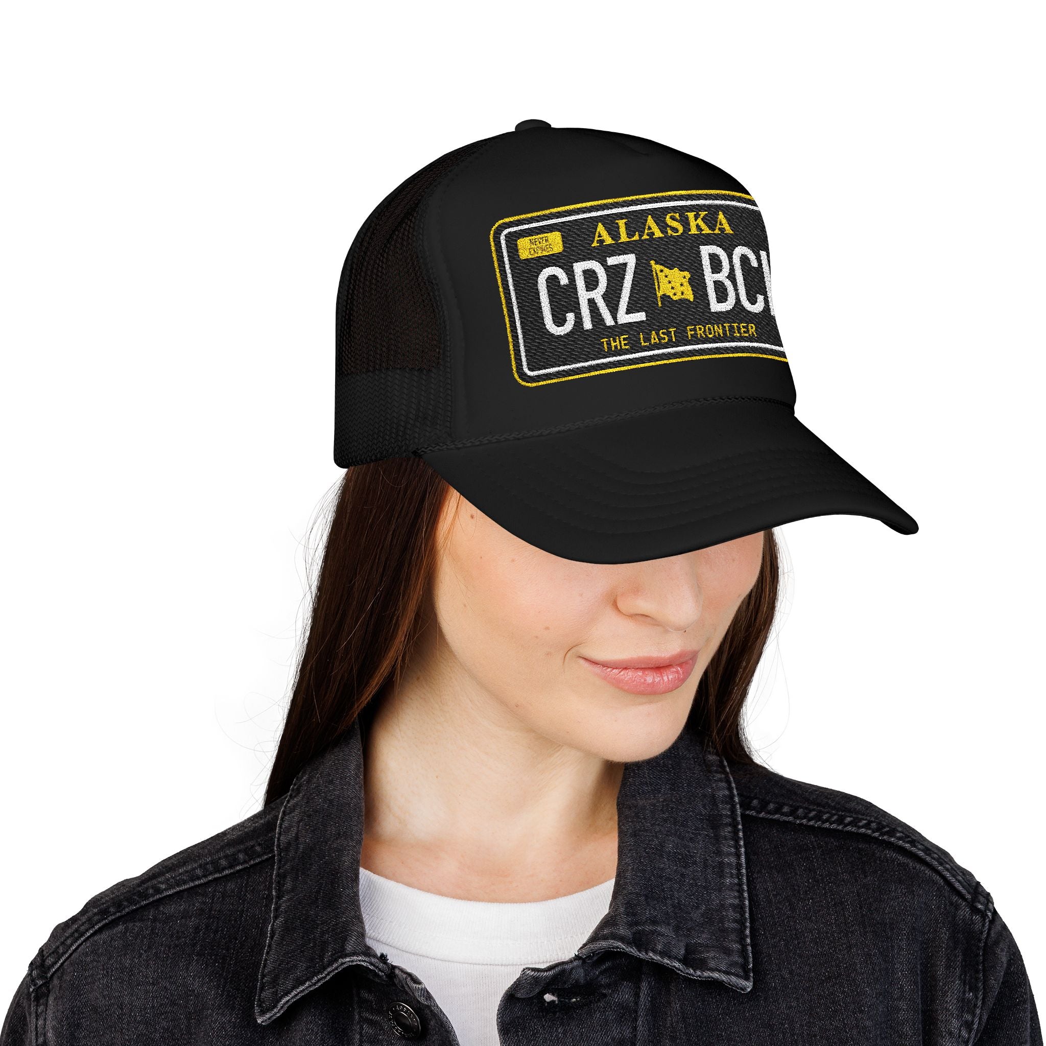 Crazy Bitch - Black Plate - Foam Trucker Hat w/ Embroidered Patch - BitchGear™