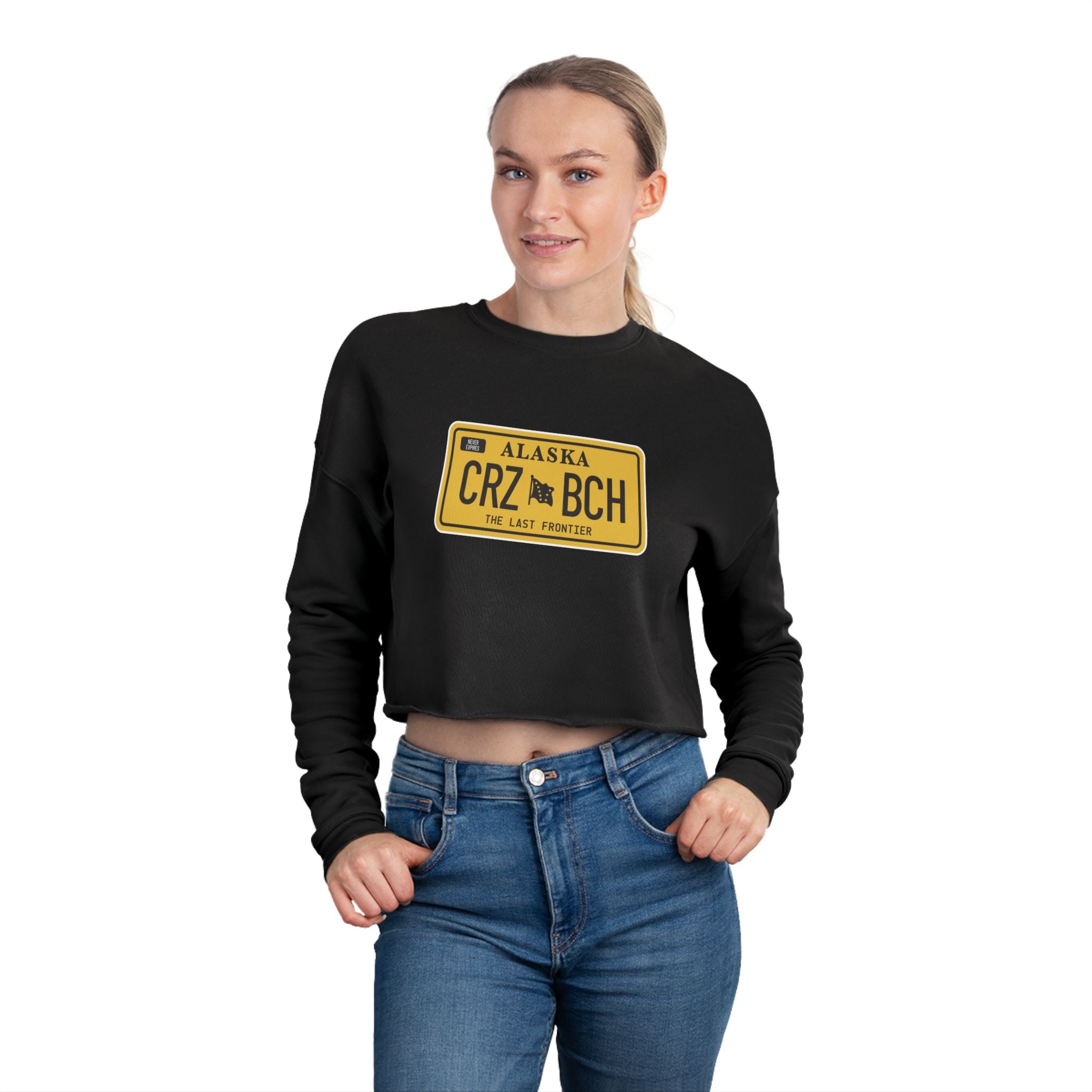 Crazy Bitch Plate (Gold) Women's Cropped Sweatshirt